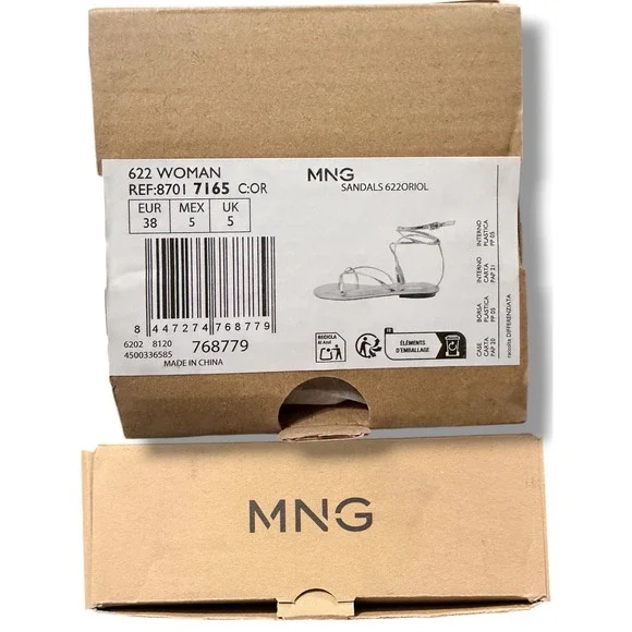 Mango MNG Womens Gold Metallic Wraparound Lace Up Flat Sandals Size 38 - Picture 5 of 14